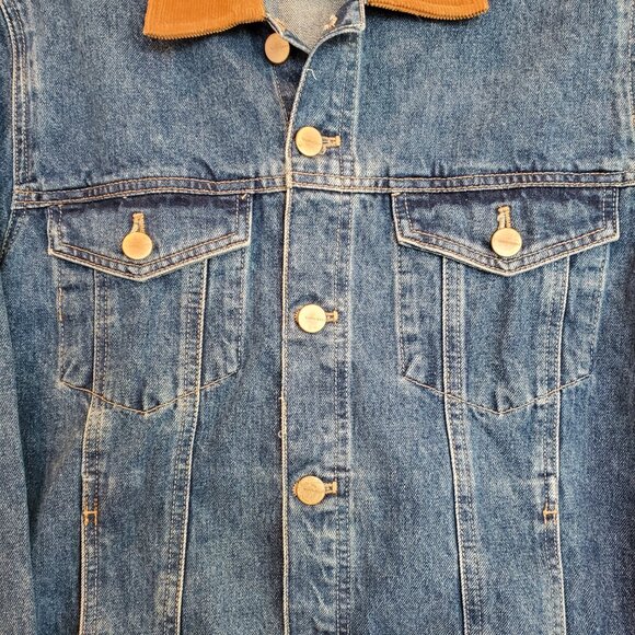 Warp + Weft Denim Trucker Jacket Indigo Adult Med Corduroy Chore Cabin Retro - Picture 5 of 14